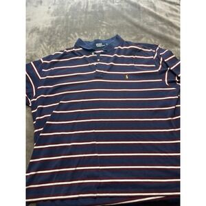 Polo Ralph Lauren Men's 4XL Striped Short Sleeve Polo Shirt Navy Burgundy‎ White